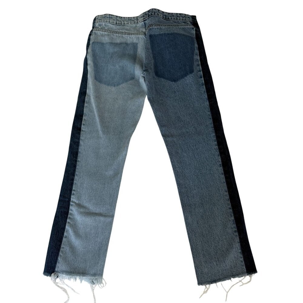 Zara Trf Denim Two Tone Raw Hem Distressed Straight Leg Jeans - Picture 3 of 8